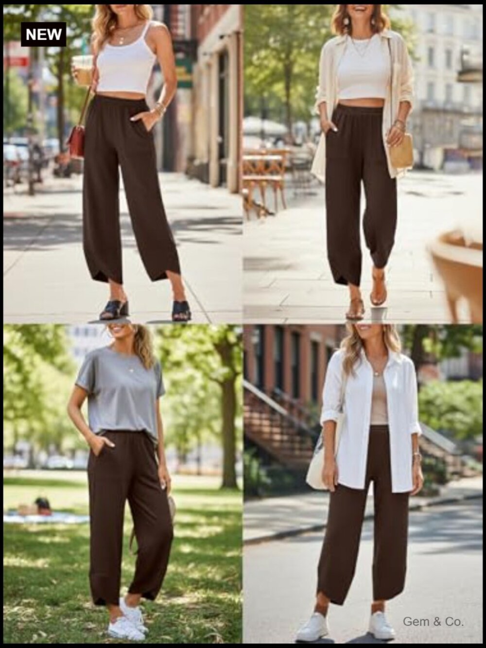 Wide Leg Pants, Soft Cotton Blend with Pockets for Casual Summer - Picture 4 of 7